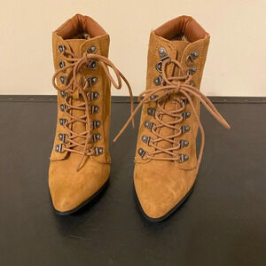 Forever 21 Women’s High Heel Lace Up Ankle Combat Boots Brown, Size 7.5